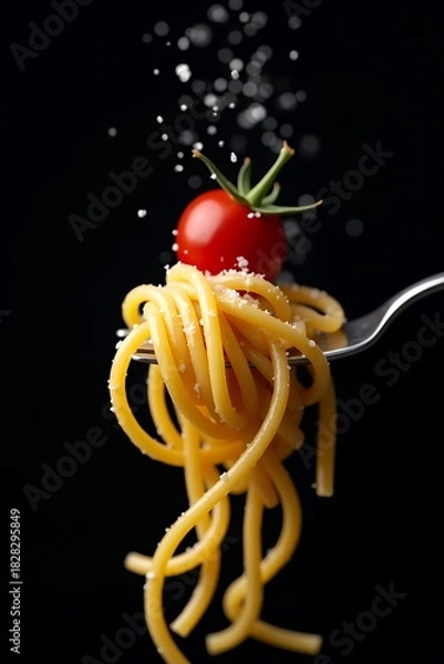 Fototapeta Delicious Spaghetti with Tomato and Parmesan on a Fork.