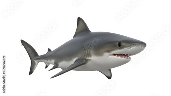 Fototapeta Powerful great white shark gliding through ocean waters, an apex predator illustration for educational resources and wildlife conservation campaigns
