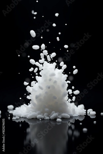 Fototapeta Dynamic White Pills Explosion on Black Background A HighSpeed Pharmaceutical Display.
