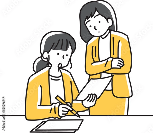 Obraz 紙に書いて質問する女性社員