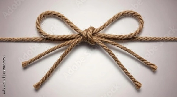 Fototapeta Closeup of a rope bow, a symbol of connection, gift, or decoration, set against a soft, neutral backdrop