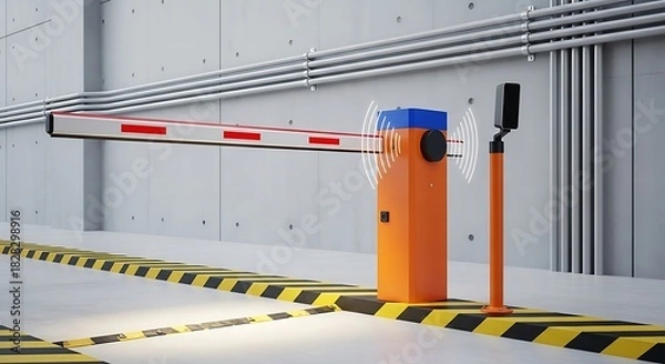 Fototapeta Automated barrier gate system controlling access in a parking area
