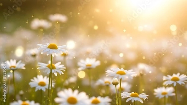 Obraz A field of daisies bathed in golden sunlight creating a warm and inviting floral landscape