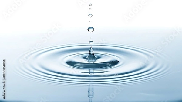 Obraz Water droplets falling into a pool creating ripples on a white background in a studio shot