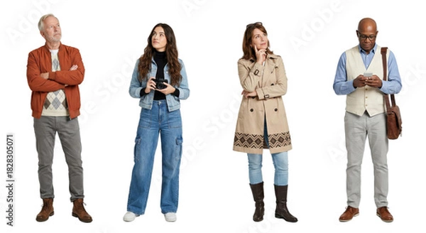 Fototapeta Diverse individuals showcased on a transparent setting illustrating different age groups and