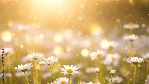 Obraz Daisies in a field bathed in golden sunlight with bokeh effect creating a dreamy atmosphere view