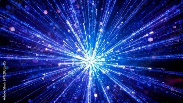 Obraz A burst of blue light emanating from a central point with radiating lines and bokeh effects all around it
