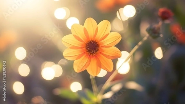 Obraz Close up of a vibrant orange flower with bokeh lights in the background creating a dreamy atmosphere