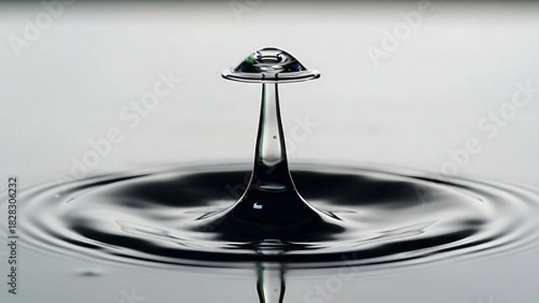 Obraz Close up of a water drop collision creating ripples and a crown shape on a light gray background