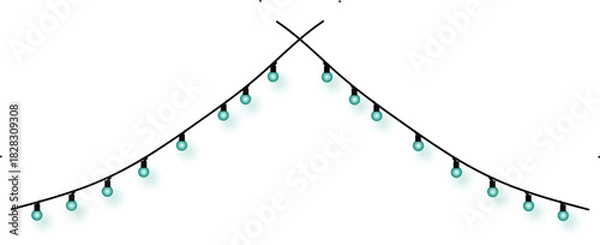 Fototapeta Festive string lights with cyan bulbs arranged in a v-shape, creating a vibrant and celebratory atmosphere for any occasion