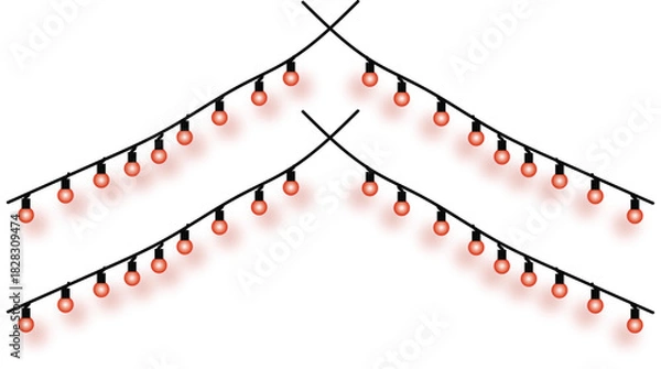 Fototapeta Decorative hanging string lights with warm red glowing bulbs resembling small peppers, an isolated vector for festive party decor