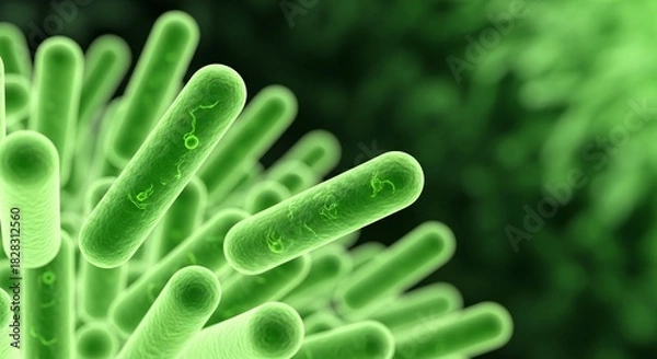 Obraz Vibrant Green Bacteria Cells Under Microscope Representing Science And Microbiology Research