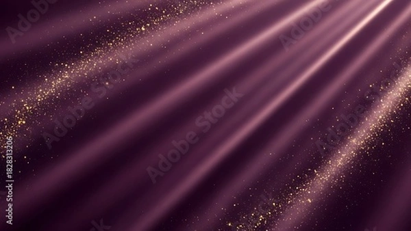 Fototapeta Abstract background with diagonal purple light rays and golden glitter dust