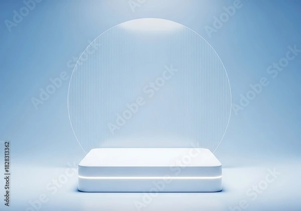 Fototapeta Minimalist white podium display with translucent circular backdrop