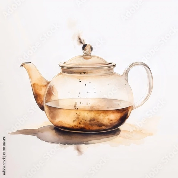 Obraz ガラスティーポットで抽出中の温かい紅茶 穏やかな光