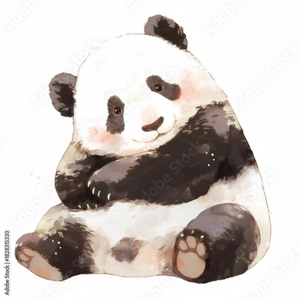 Obraz かわいいパンダの座っている水彩画