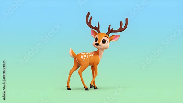 Obraz Cute Cartoon Deer Character with Antlers, Wildlife Illustration for Children's Content, Generative AI