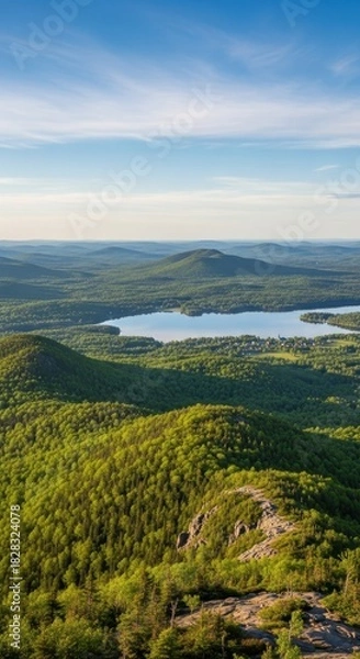 Fototapeta Lush mountain terrain with serene lake under vast sky creating peaceful visual
