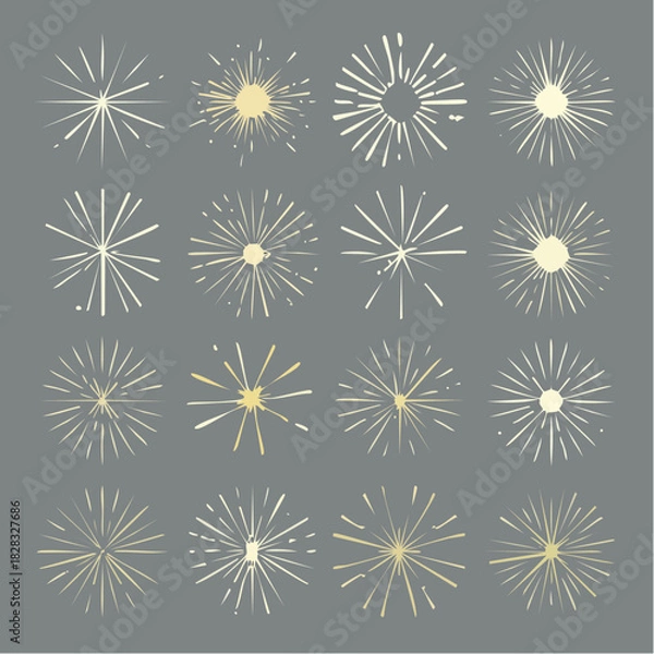 Obraz Gold and White Fireworks Pattern on Gray Background