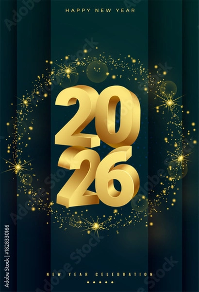 Fototapeta realistic 2026 new year festive poster with glitter effect