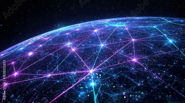 Fototapeta Neon Shield Icon Cyber Security
