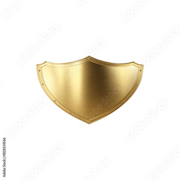 Obraz Gold metal shield cut out 3D realistic protective emblem emblematic design security defense concept isolated on transparent background
