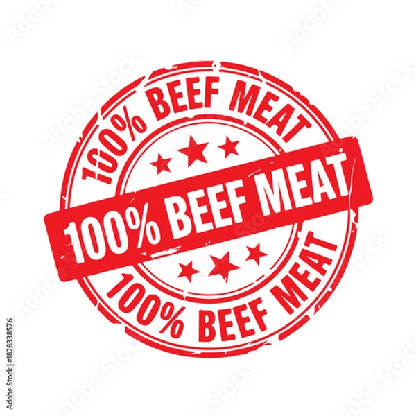 Fototapeta 100% Beef Meat Stamp. Stamp Design Isolated on White Background. Grunge Stamp Vector Illustration.