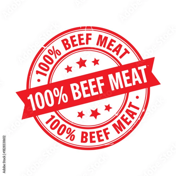 Fototapeta 100% Beef Meat Stamp. Stamp Design Isolated on White Background. Grunge Stamp Vector Illustration.