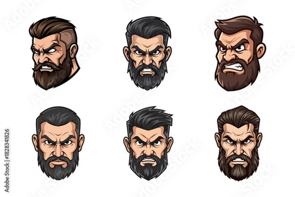 Obraz cartoon faces of angry bearded men.