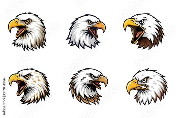 Obraz eagle head illustrations with various expressions and styles.