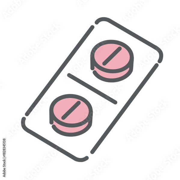 Obraz 生理痛薬（鎮痛剤）のピルシートのイラスト：PMS・薬物治療・健康管理