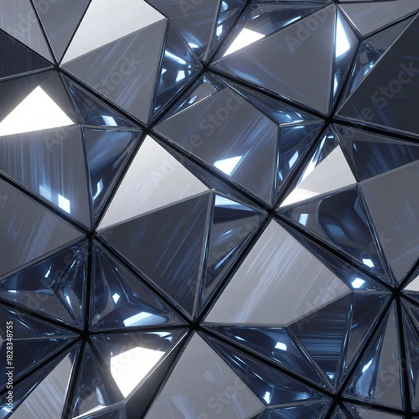 Obraz AI commercial background, Geometric Crystalline AI Background: Midnight Blue Tech Facets