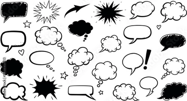 Obraz Hand drawn speech thought and comic bubbles communication set