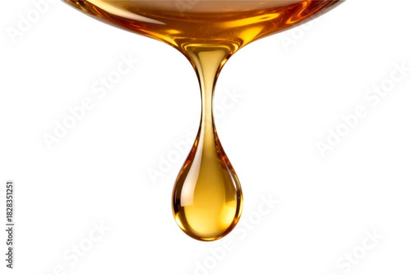 Fototapeta Golden Liquid Drop Isolated on Transparent Background