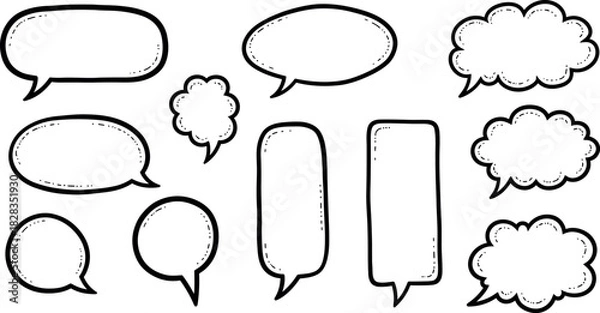 Obraz Hand drawn speech and thought bubble collection vector set.