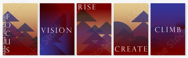 Fototapeta Motivational Gradient Poster Set – Focus, Vision, Rise, Create, Climb