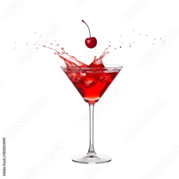 Obraz Red Cocktail Splash with Cherry and Ice drink liquid