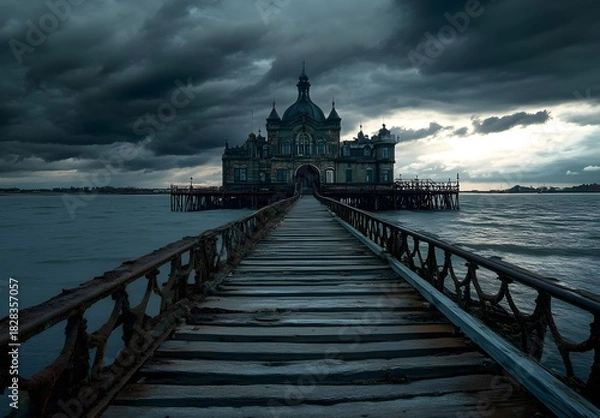 Obraz Mysterious Mansion on the Sea Under a Stormy Sky