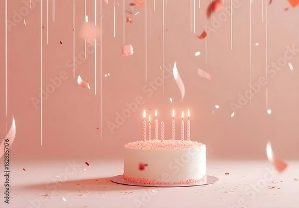Obraz Pink Birthday Cake with Falling Confetti