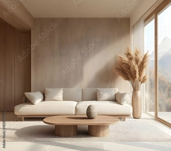 Obraz Minimalist Living Room Interior Design with Mountain View