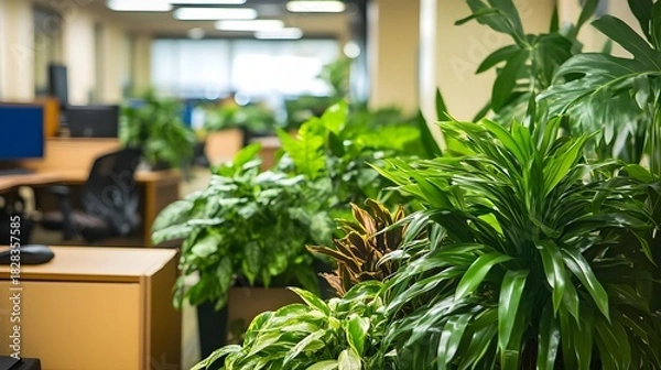 Obraz Office Plants, Greenery in Modern Workspace