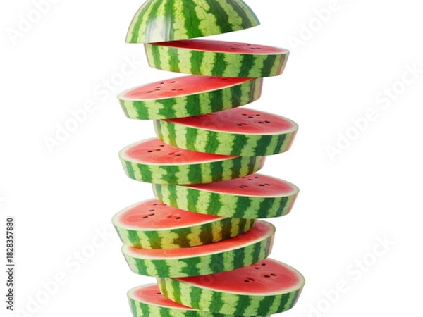 Fototapeta Stacked Slices of Watermelon on Transparent Background