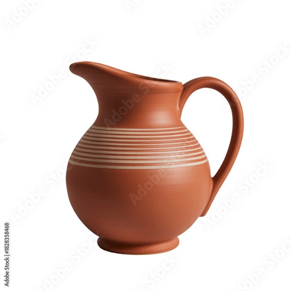 Obraz Terracotta Pitcher with Horizontal Stripes on Transparent Background