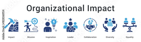 Obraz Organizational impact banner web icon demonstrating mission and inspiration through leadership, collaboration, diversity, and equality.
