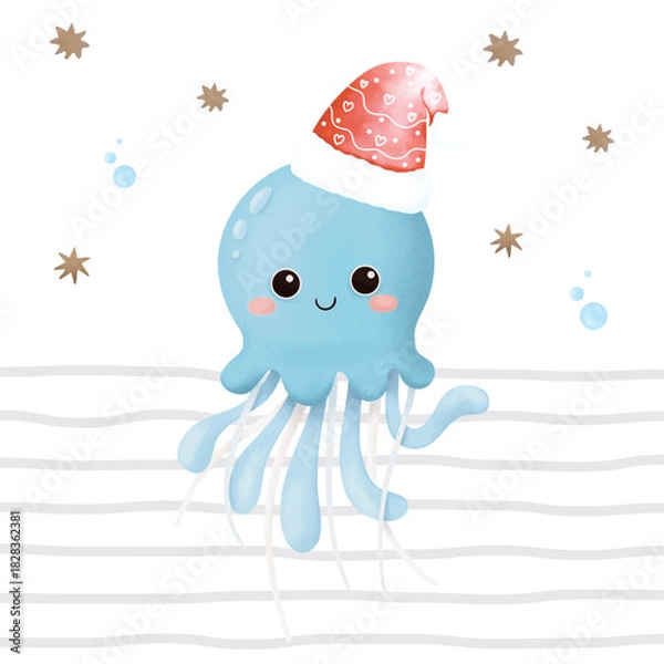 Obraz Cute Jellyfish with christmas hat