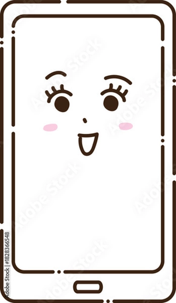 Fototapeta スマホ　喜ぶ表情　スマートフォン　ニコニコ　かわいいキャラクターイラスト