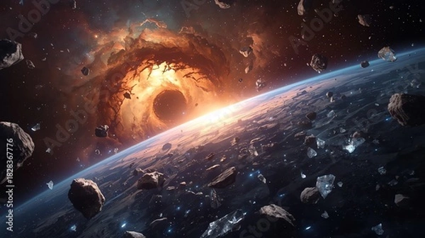 Fototapeta Black Hole in Space over Planet