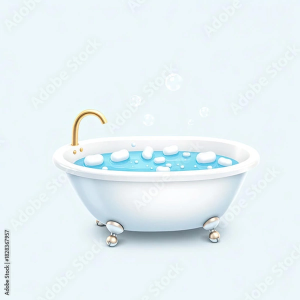 Fototapeta Indulge in a luxurious spa day at home with this inviting white bathtub filled with soothing water and bubbles, promising relaxation and tranquility in your personal oasis