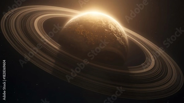 Fototapeta Saturn-like Planet with Rings in Space