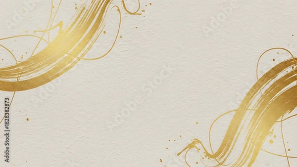 Obraz Golden Brush Art Background, Luxurious Japanese Style Texture, Abstract Gold Asian Design, Elegant Washi Style Backdrop